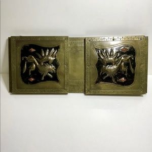 Antique Very Rare Folding Embossing Metallic Brass Book Ends and Shelf